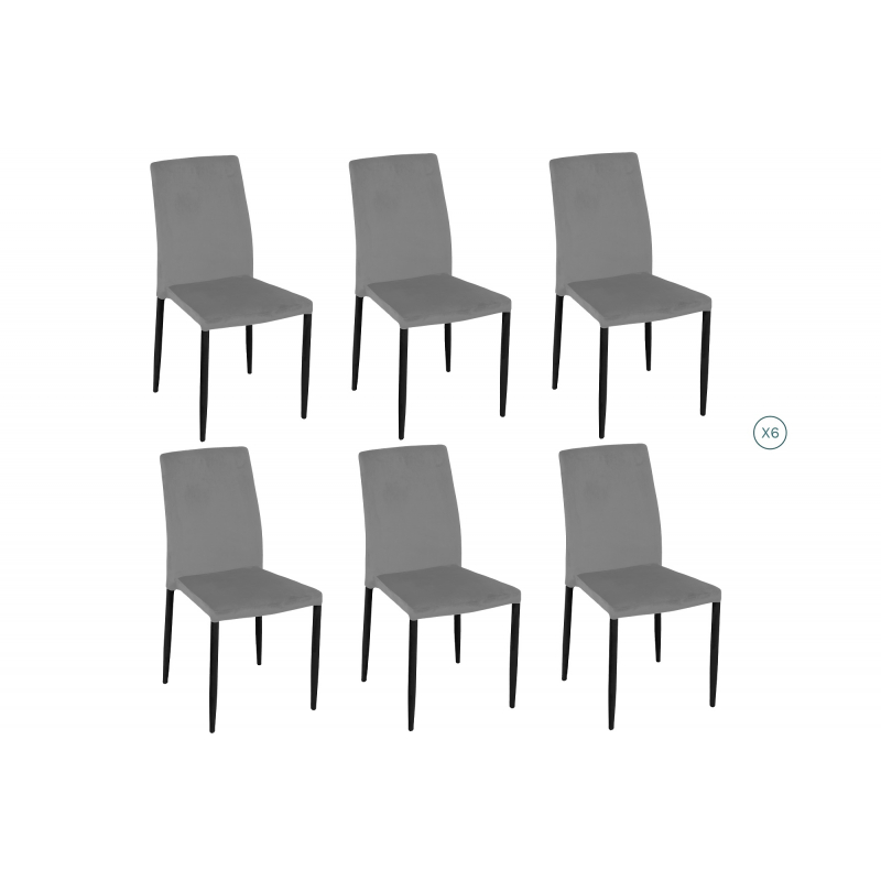 Chaise velours gris (Lot de 6)