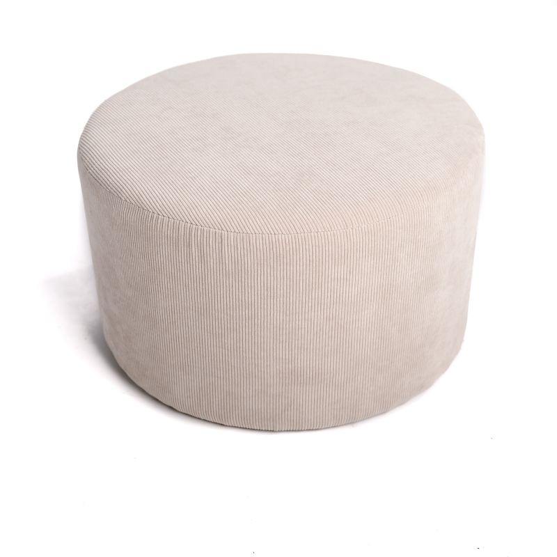 Pouf Rond Velours Côtelé Beige